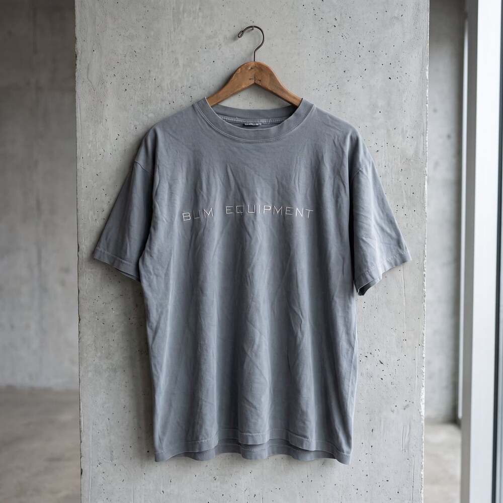 BUM Equipment T-Shirt Gray Vintage Sun Faded Embroidered Logo